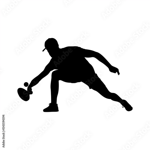 Pickleball Player in Deep Lunge Silhouette, Intense Low Reach by Male Pickleball Athlete Vector Art