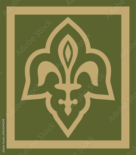 Vector gold and green ancient Roman ornament elements. Classic European parts of patterns. Lilies and crowns
