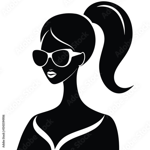 Stylish Woman Silhouette with Sunglasses and High Ponytail