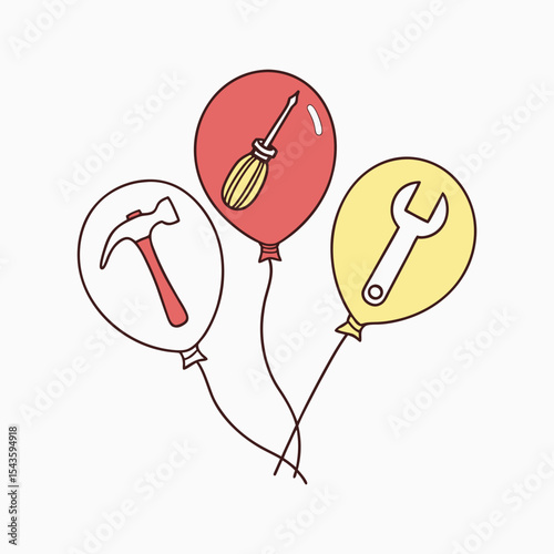 Cartoon balloons featuring tools hammer wrench screwdriver perfect for fathers day