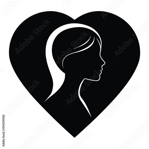 Elegant Woman's Silhouette in a Heart Symbol of Love, Beauty, and Femininity