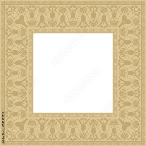Vector golden classic Greek square ornament. Rectangle of Ancient Greece and Roman Empire. Byzantine painting of walls, floors and ceilings. Decoration of European palaces.

