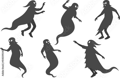 Cute Halloween Ghost Clipart Collection. Spooky Ghost Clipart Set for Halloween Projects. Cartoon Halloween Ghost Illustrations for Designers. Halloween Ghost Characters in Fun Styles