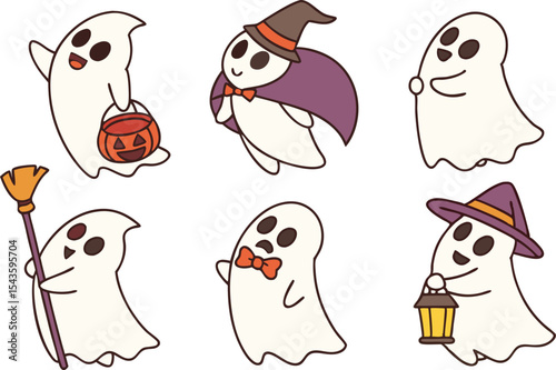 Cute Halloween Ghost Clipart Collection. Spooky Ghost Clipart Set for Halloween Projects. Cartoon Halloween Ghost Illustrations for Designers. Halloween Ghost Characters in Fun Styles