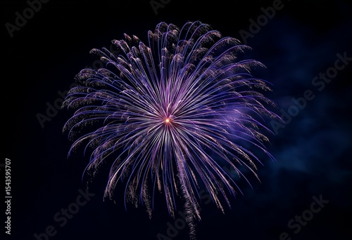 Single large firework explosion in dark sky, bright colorful sparkles, festive celebration, patriotic theme, nighttime event, freedom and joy concept.

