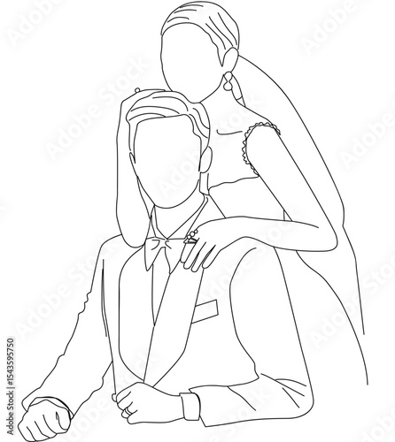 bridal couple. Wedding couple line art