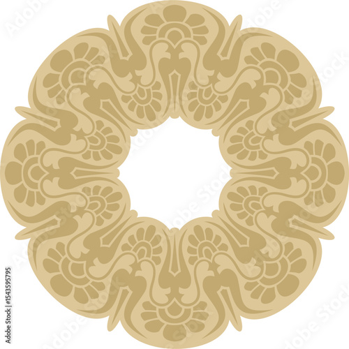 Vector golden classic Greek round ornament. Circle of Ancient Greece and the Roman Empire. Byzantine painting of walls, floors and ceilings. Decoration of European palaces.
