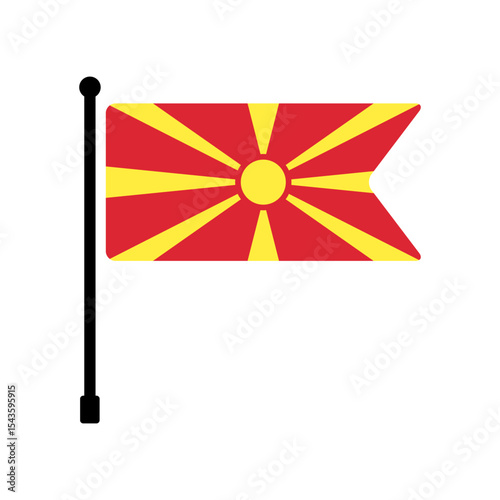 Flag of North Macedonia. North Macedonia flag vector illustration icon design. Flagpole flag icon.