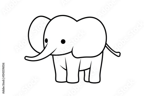 Cute baby elephant simple line drawing with bold black outline, minimalist vector illustration for children’s coloring book page.