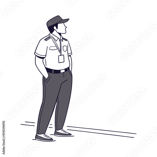 Standing security guard with hands in pockets and badge isolated vector