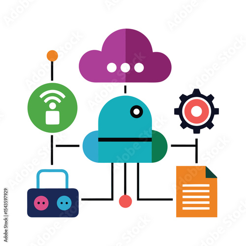 Cloud computing network illustration depicting data flow security and automation