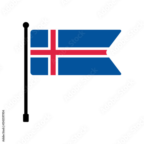 Flag of Iceland. Iceland flag vector illustration icon design. Flagpole flag icon.
