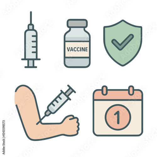 Vaccine and syringe icons in pastel color style