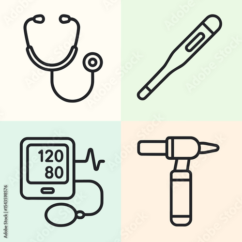 Medical tools line icons in pastel background