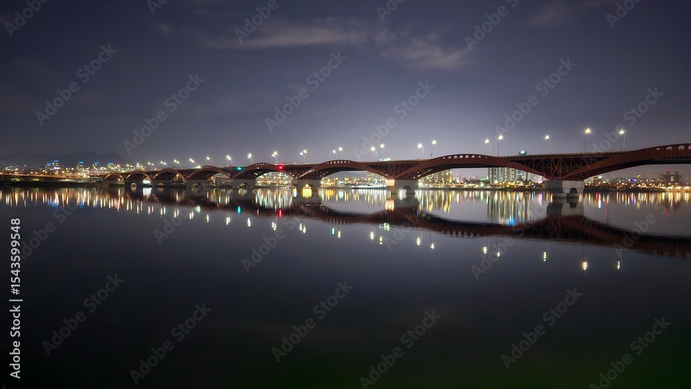 Fototapeta premium 한국 서울 성산대교 한강 야경