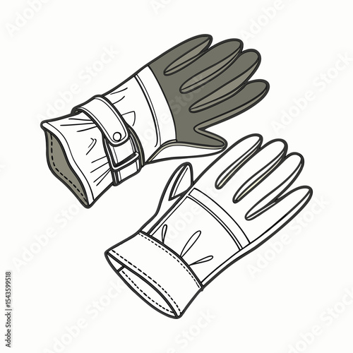 Stylized work gloves illustration with buckle detail and decorative stitching
