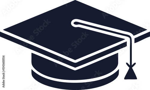 Minimalist black and white vector silhouette of a graduation cap icon representing academic achievement, educational success, learning milestones, and scholarly recognition