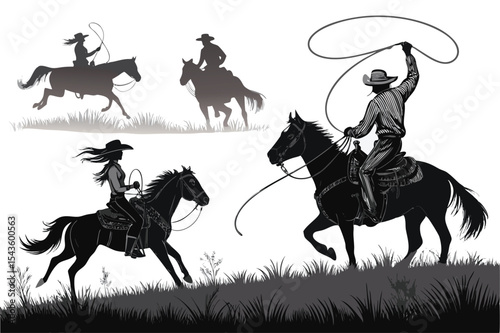 "Wild West Duo: Cowboy & Cowgirl Silhouette Collection"

