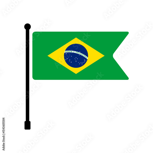 Flag of Brazil. Brazil flag vector illustration icon design. Flagpole flag icon.