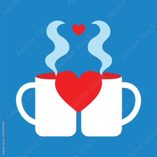 Two Mugs Forming Heart with Rising Steam