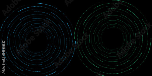 Set of speed lines in circle form. Radial speed Lines in Circle Form for comic books. Technology round Logo. Black thick halftone dotted speed lines.