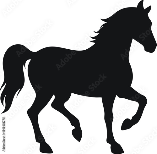 Clean vector icon of a majestic horse in black silhouette on white background, ideal for use in ranch logos, equestrian sports graphics, farm branding, and wildlife conservation visuals