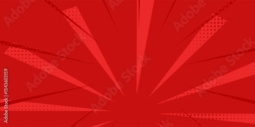 Red comic sunburst effect background with halftone. pop art comic-style vector background