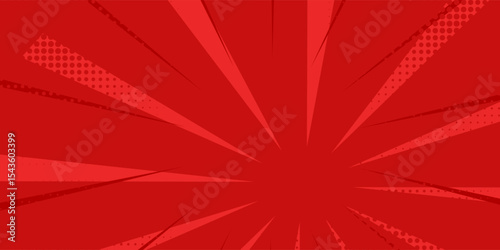 Red comic sunburst effect background with halftone. pop art comic-style vector background