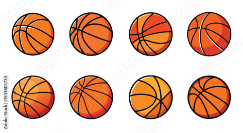 Set of colorful Basketball illustration, on white background.