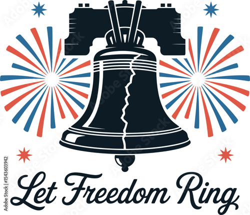 Minimal vintage bell icon with glowing edge and classic let freedom ring typography below  
