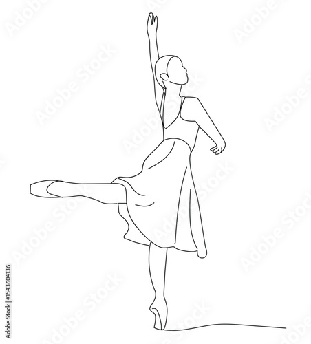 woman practicing ballet. Continuous one line drawing of woman ballet dancer. 