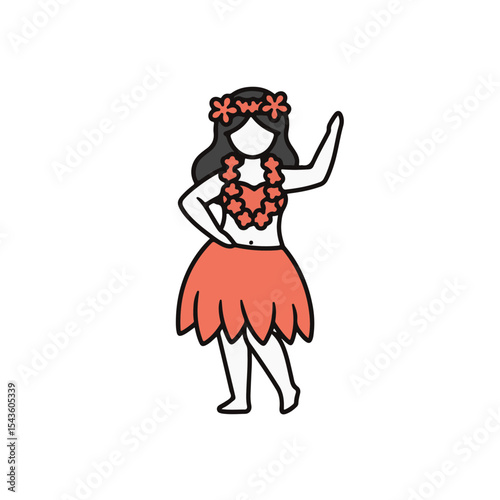 Illustration of a Hula Dancer in vibrant attire, dancing with a floral garland.