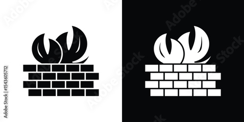 Brick wall and fire icon collection. line stroke icon. EPS 10