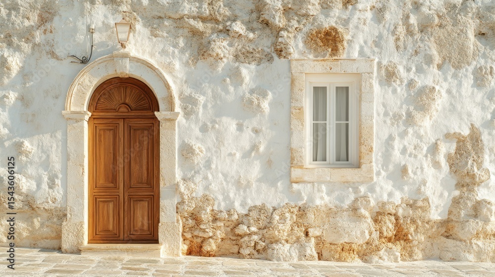 Fototapeta premium Aged stone facade with arched doorway