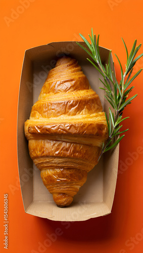 croissant in plate on an orange background