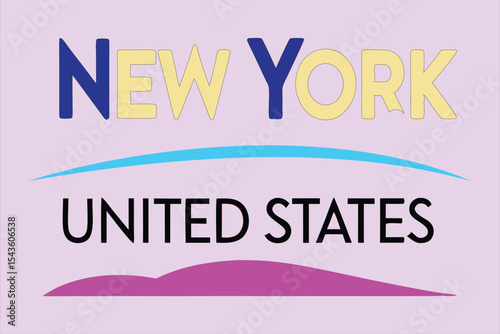 New York United States graphic design with blue and purple shapes