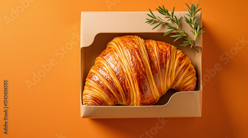 croissant in packaging on an orange background