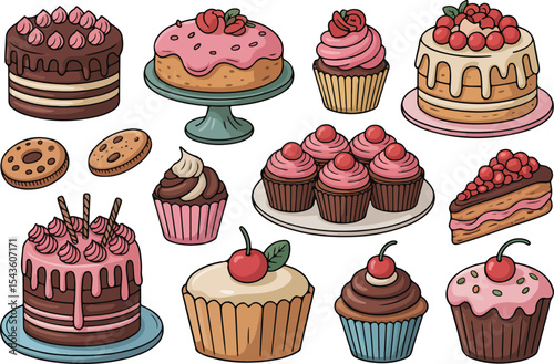 Delicious Assorted Cake and Cupcake Collection Clipart