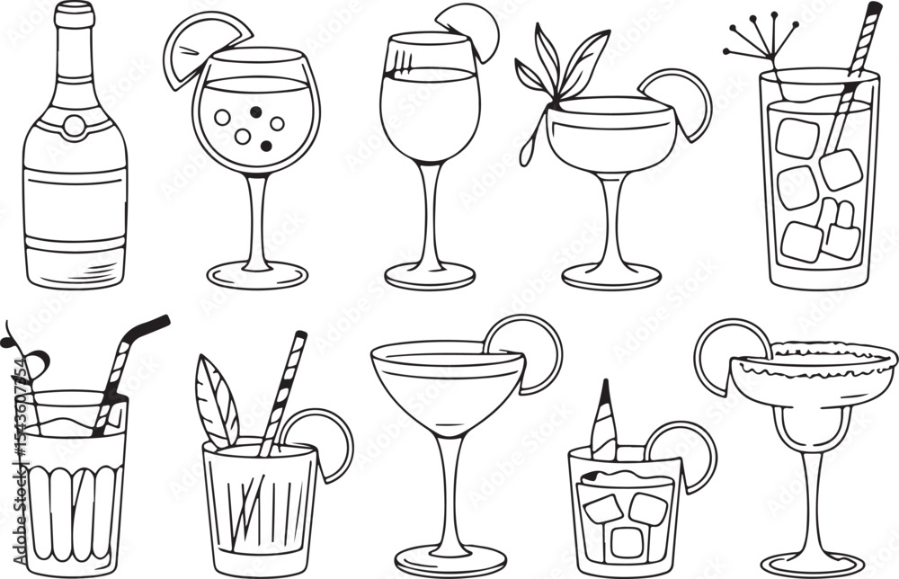 Classic Cocktail Glassware Collection Vector Illustration