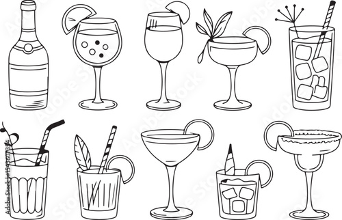 Classic Cocktail Glassware Collection Vector Illustration