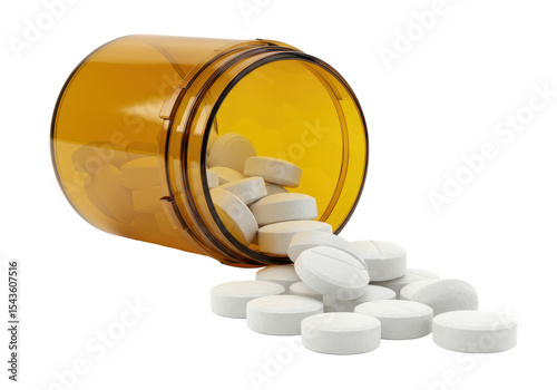 Isolated Pills Spilling from Prescription Bottle