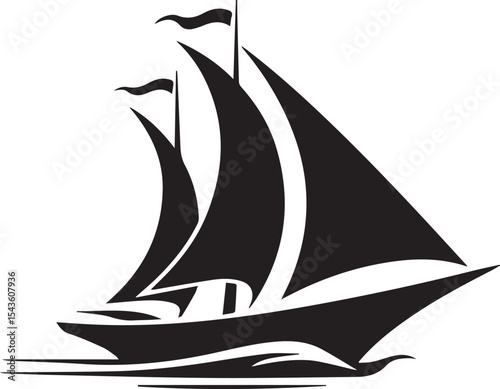 Stylized Sailboat Silhouette – Elegant Nautical Vector of Sailing Ship on Calm Waters