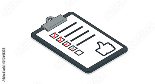 Checklist with thumbs up and red check marks on clipboard vector illustration