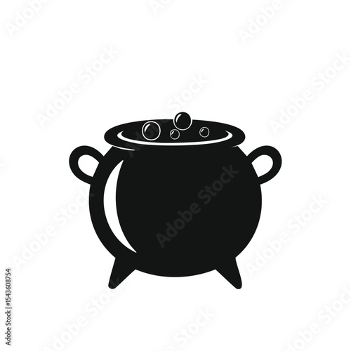 Black cauldron pot brewing magical potion bubbles