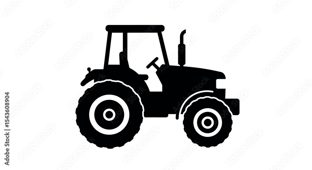 Obraz premium Silhouette of classic farm tractor on white background vector illustration