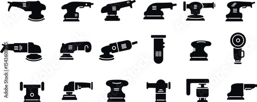 Silhouette collection of various power tools and accessories vector illustration