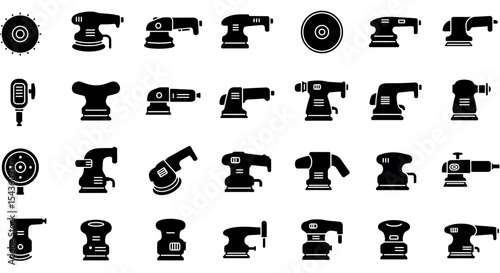 Set of various silhouette sanding tools and power sanders icons vector illustration