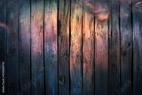 A rustic wooden fence bathed in warm sunset hues, showing age and texture.
