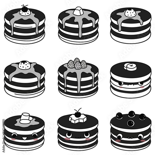 A Collection of Delicious and Adorable Pancake Illustrations Capturing the Sweet and Fluffy Joy of a Classic Breakfast Treat