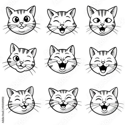 An Assortment of Feline Faces Expressing Joyfulness Through Various Gesticulations Portraying Different Shades of Happiness and Overwhelming Feelings of Joy
